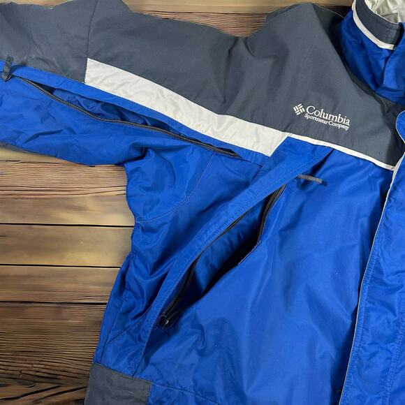 Columbia Weather Jacket Men Large Blue Gray Rain Snow Hidden Zip Pockets - Picture 7 of 16